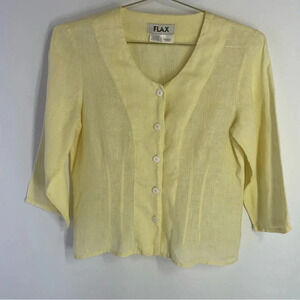 Flax Linen Lagenlook Beachy Button Down 3/4 Sleeve Button Down Top